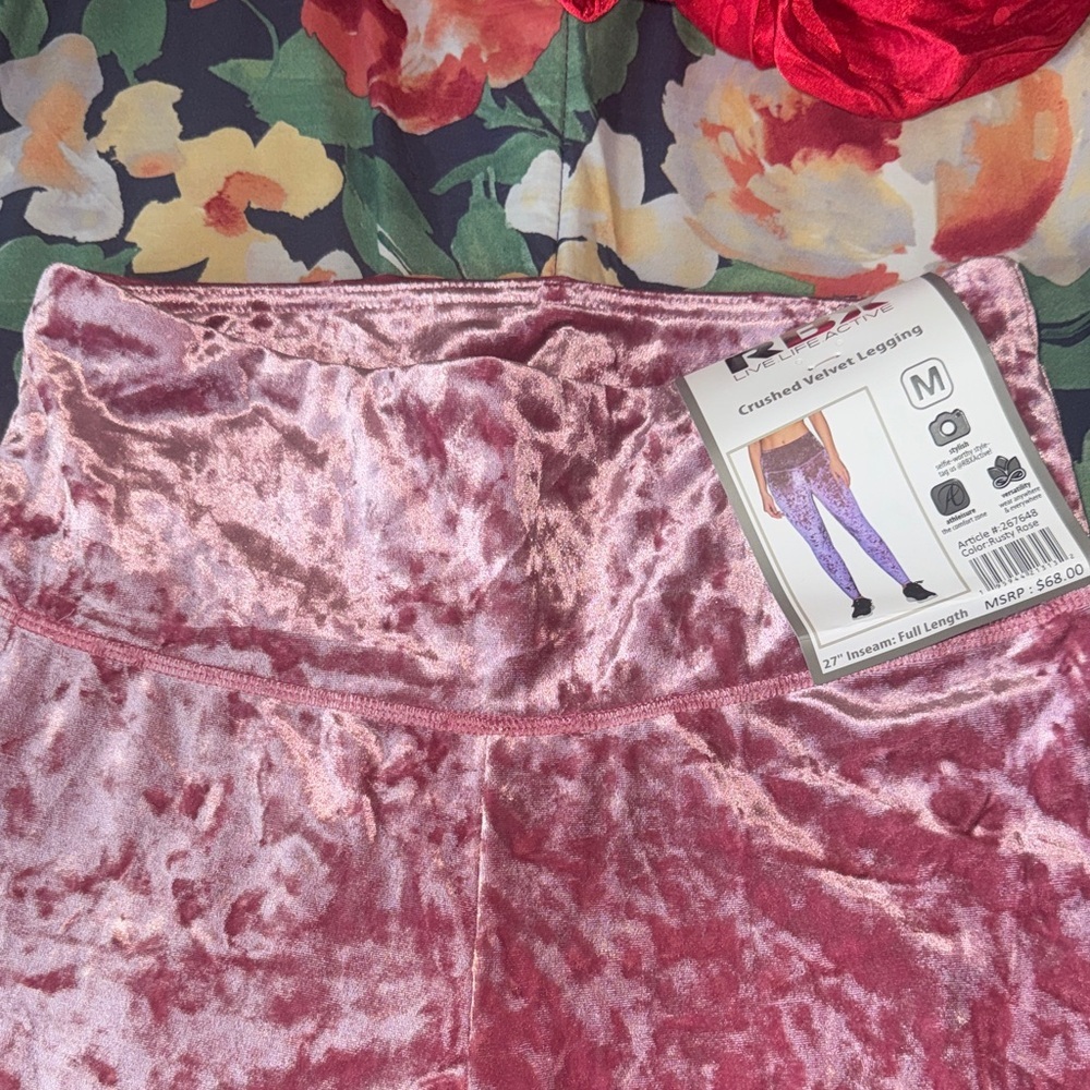 RBX Crushed Velvet Leggings in Dusty Rose - Picture 2 of 5